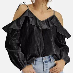 Women's Cold-Shoulder Blouse Deep Black Women Tops Blouses
